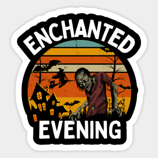 Enchanted evening -Full moon shenanigans -Halloween Zombie Retro Design Sticker